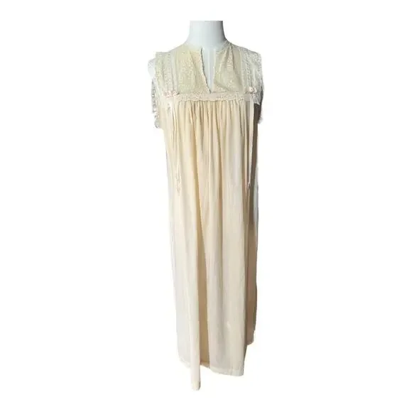 Vintage 50's Christian Dior cream & pink lace long nightgown size small - Picture 15 of 16